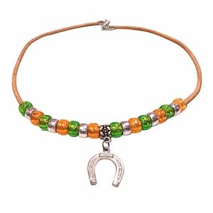 HANDMADE Horseshoe Lucky Charm Leather Unisex Necklace for St. Patrick's Day